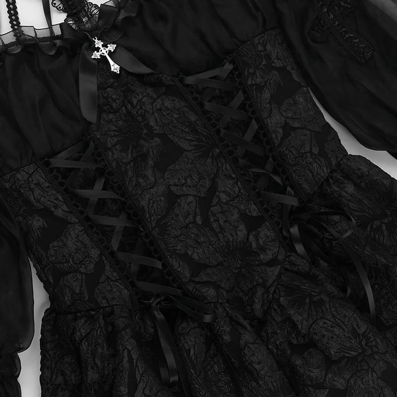 Dark Coquette Gothic Halter Neck Strap Mini Dress - Image 3