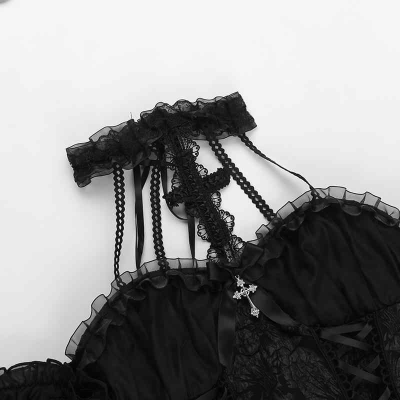 Dark Coquette Gothic Halter Neck Strap Mini Dress - Image 4