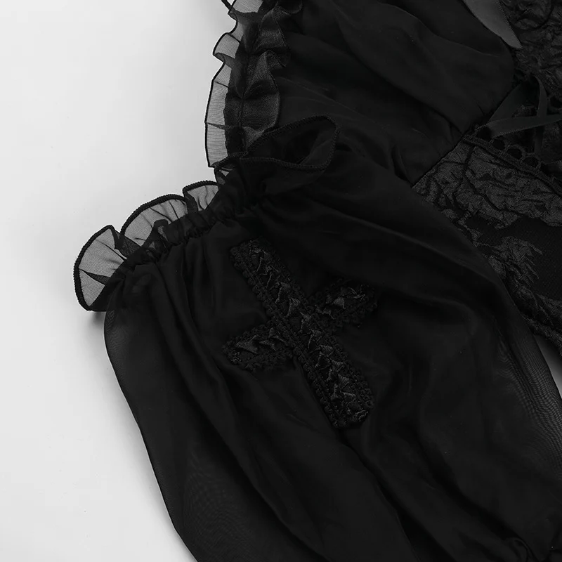 Dark Coquette Gothic Halter Neck Strap Mini Dress - Image 5