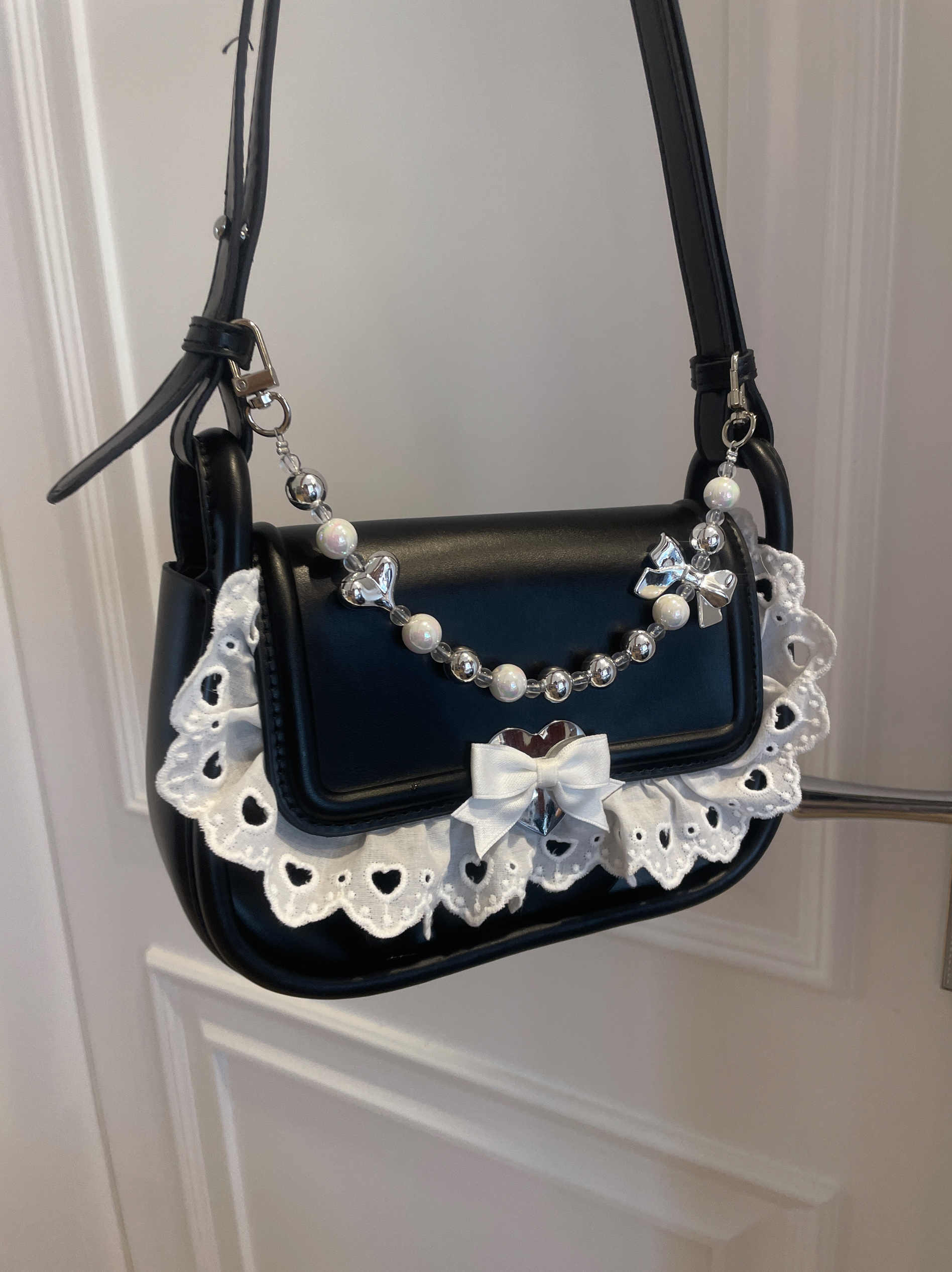 Dark Coquette Lace Bow Armpit Bag - Image 6