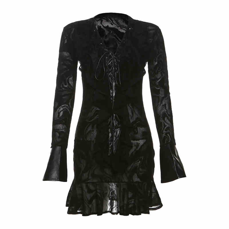 Dark Coquette Lace Leather Dress - Image 3