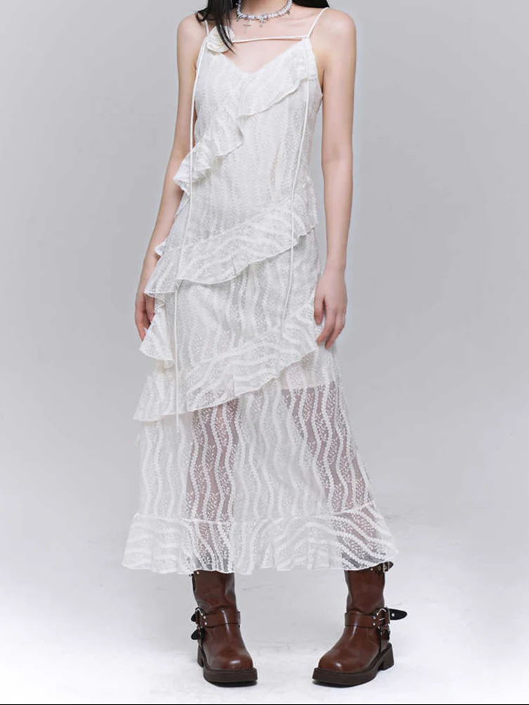 Dark Coquette Lace Ruffled Maxi Dress - Image 2