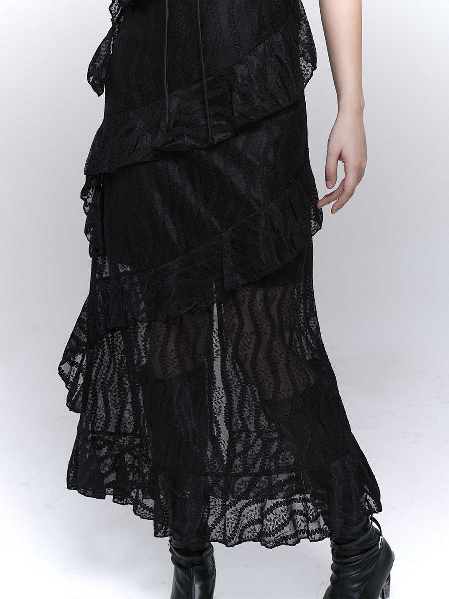 Dark Coquette Lace Ruffled Maxi Dress - Image 4