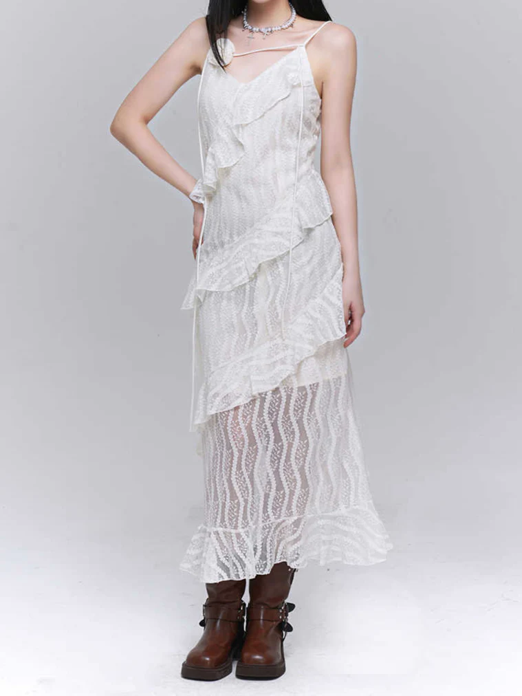 Dark Coquette Lace Ruffled Maxi Dress - Image 5
