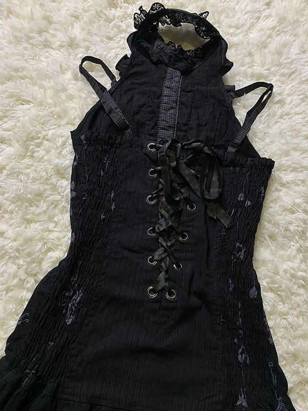 Dark Coquette Lace Sleeveless Dress - Image 4