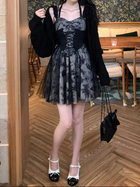 Dark Coquette Mesh Corset Dress - Image 2