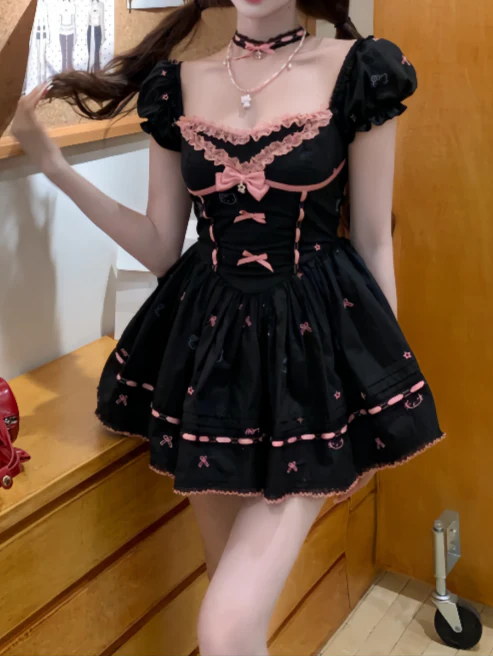 Dark Coquette Pink Bow Dress