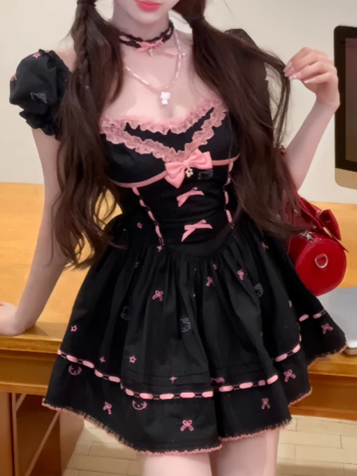 Dark Coquette Pink Bow Dress - Image 3