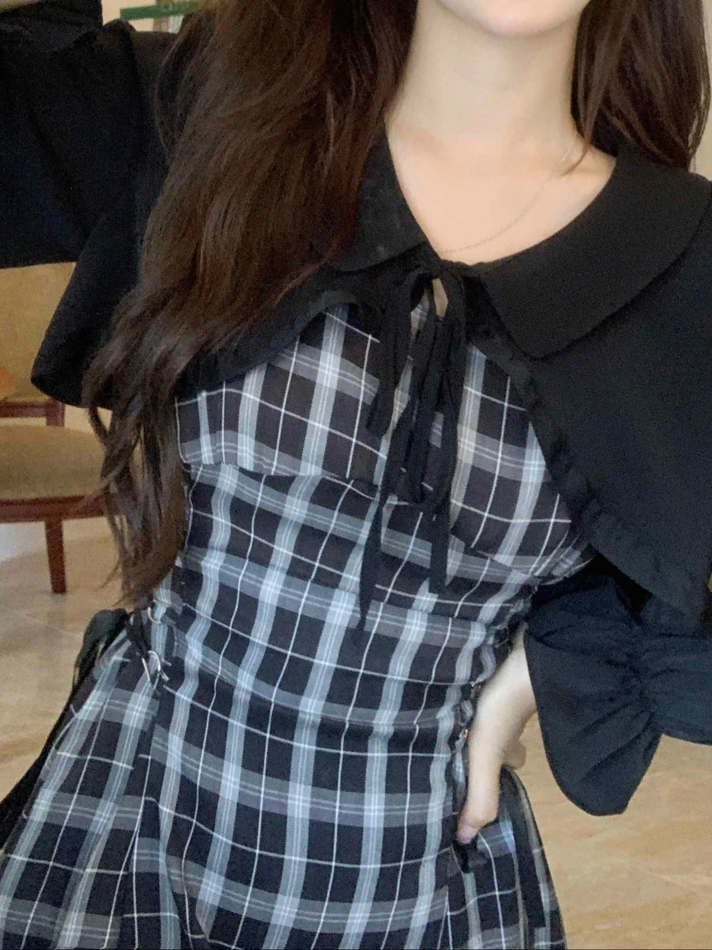 Dark Coquette Plaid Suspender Dress - Image 3