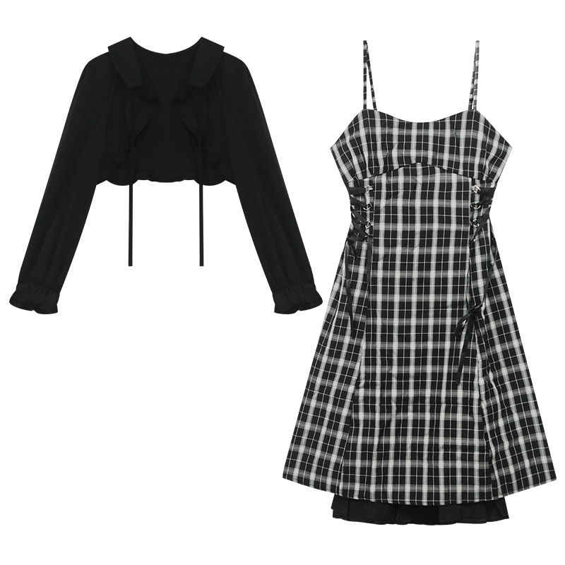 Dark Coquette Plaid Suspender Dress - Image 6