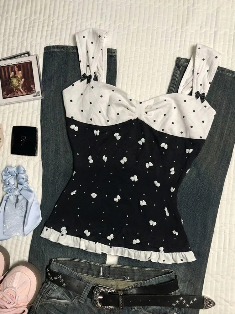 dark coquette polka dots tank top - Image 3