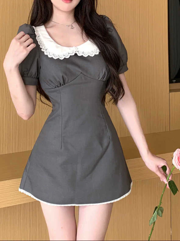 Dark Coquette Puff Sleeve Mini Dress - Image 2