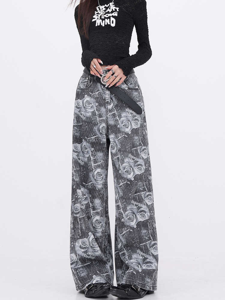Dark Coquette Rose Washed Wide Leg Jeans - Image 2
