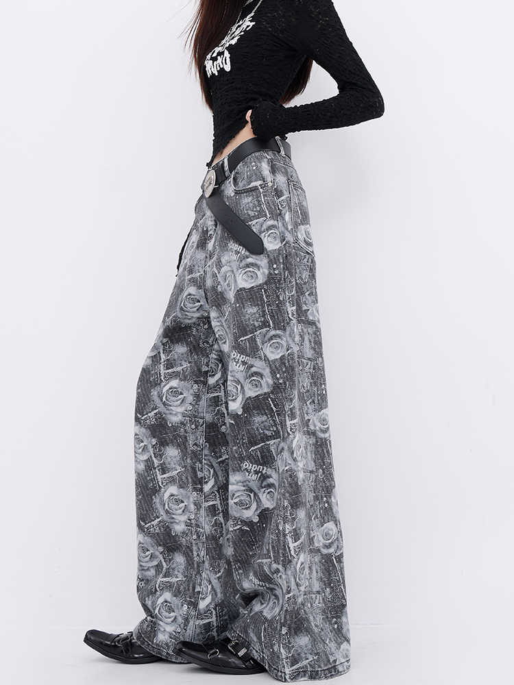 Dark Coquette Rose Washed Wide Leg Jeans - Image 3