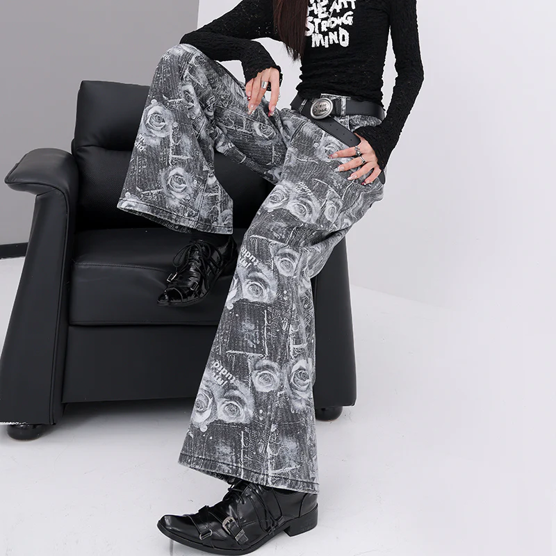 Dark Coquette Rose Washed Wide Leg Jeans - Image 4