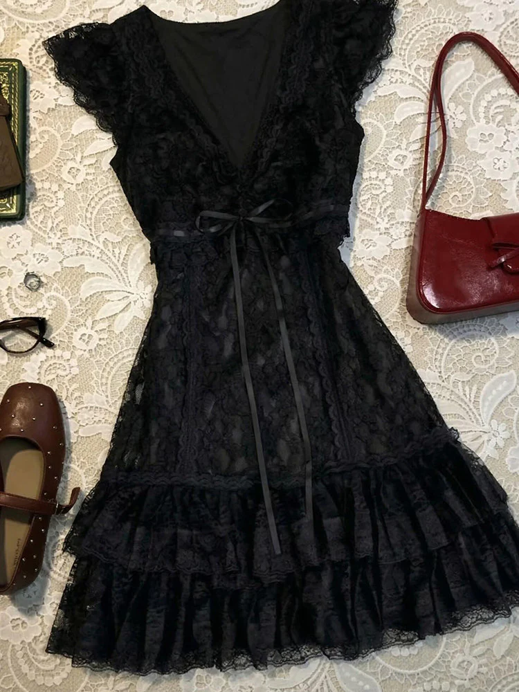 dark coquette ruffled dress - Image 4
