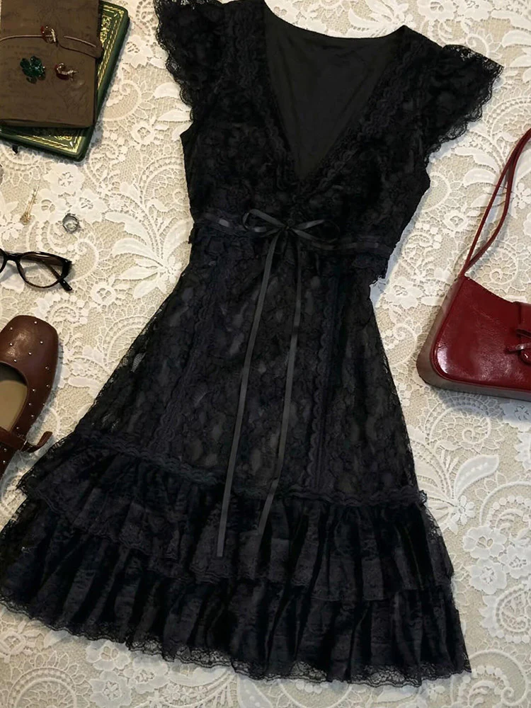 dark coquette ruffled dress - Image 5