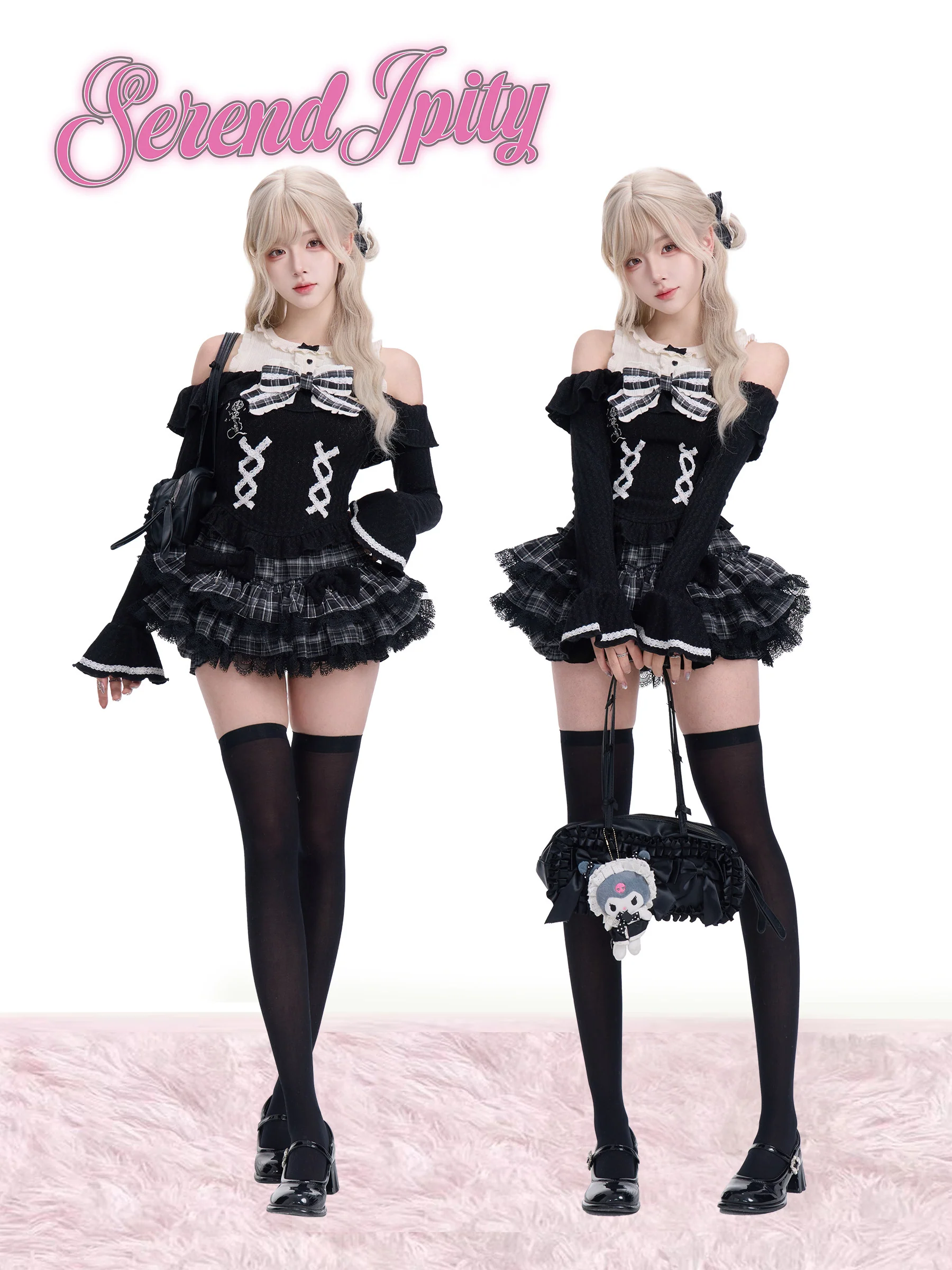 dark coquette ruffled trim shirt suit