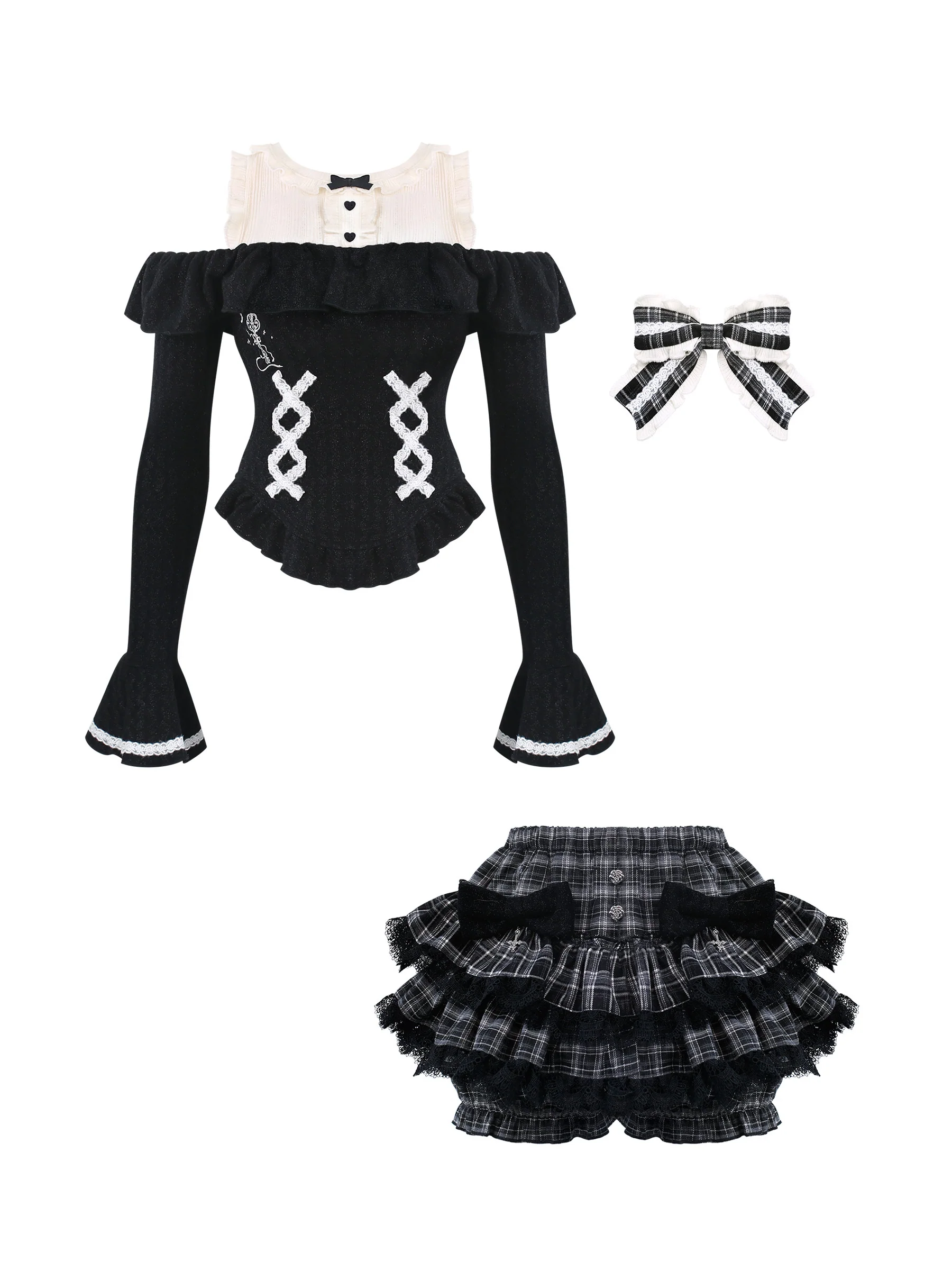 dark coquette ruffled trim shirt suit - Image 3