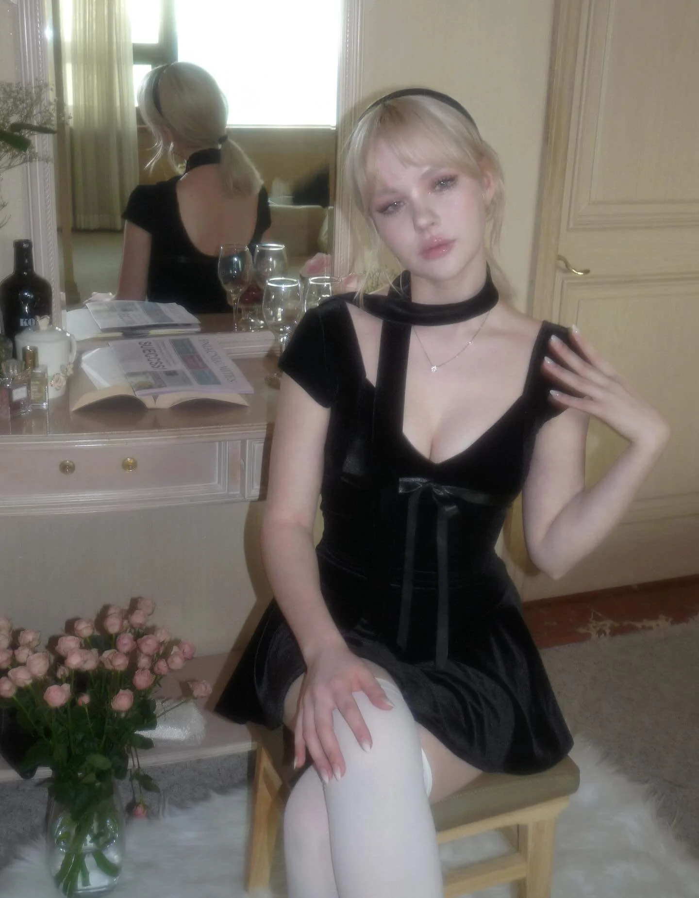 dark coquette velvet mini dress - Image 5