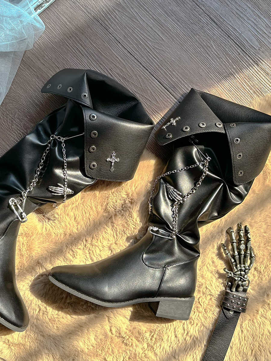 Dark Cross Pointed Toe Boots - Image 5