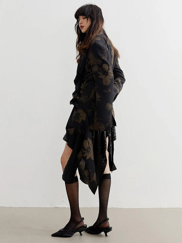 Dark Floral Asymmetric Blazer - Image 3