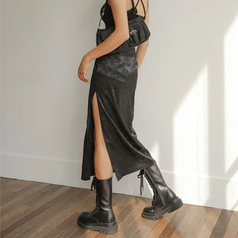 Dark Floral Side Slit Midi Skirt - Image 6
