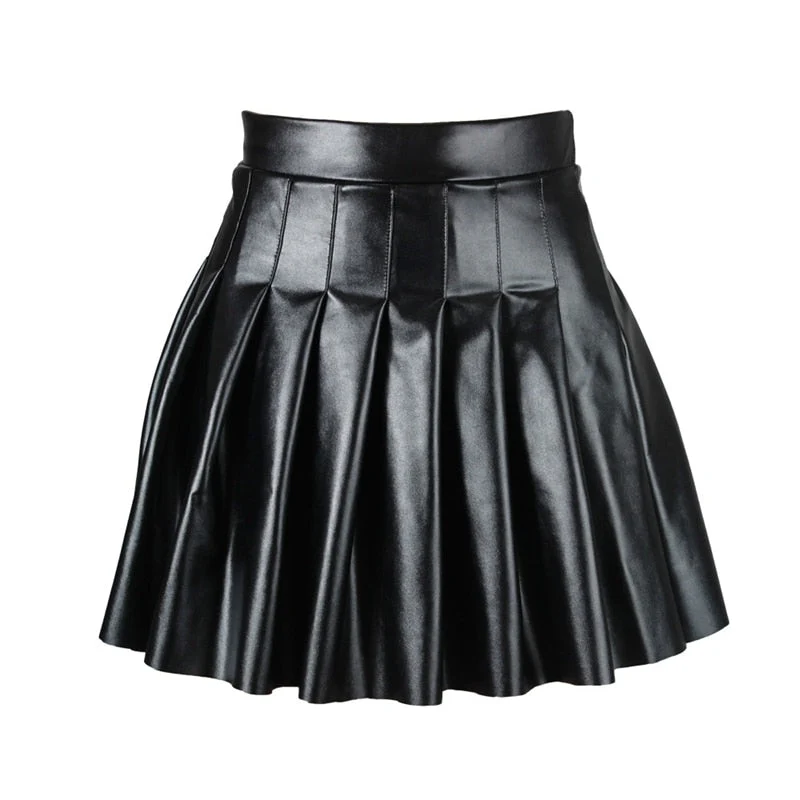 Dark Goth Egirl Faux Leather Pleated Skirt - Image 3