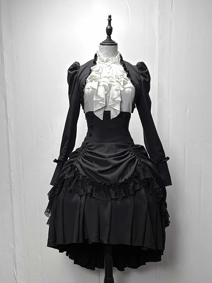 [Pre-order] Dark Gothic Black Short Jacket + White Shirt + Rose Ribbon - Image 4