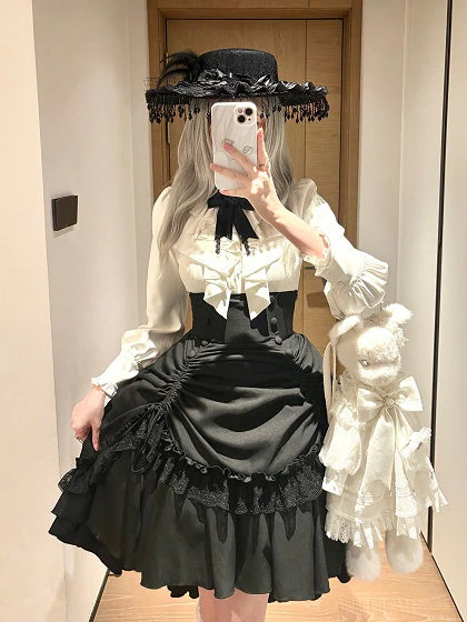 [Pre-order] Dark Gothic Black Short Jacket + White Shirt + Rose Ribbon - Image 5