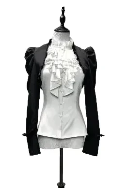 [Pre-order] Dark Gothic Black Short Jacket + White Shirt + Rose Ribbon - Image 10