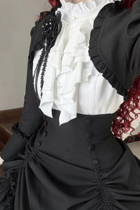 [Pre-order] Dark Gothic Black Short Jacket + White Shirt + Rose Ribbon - Image 16