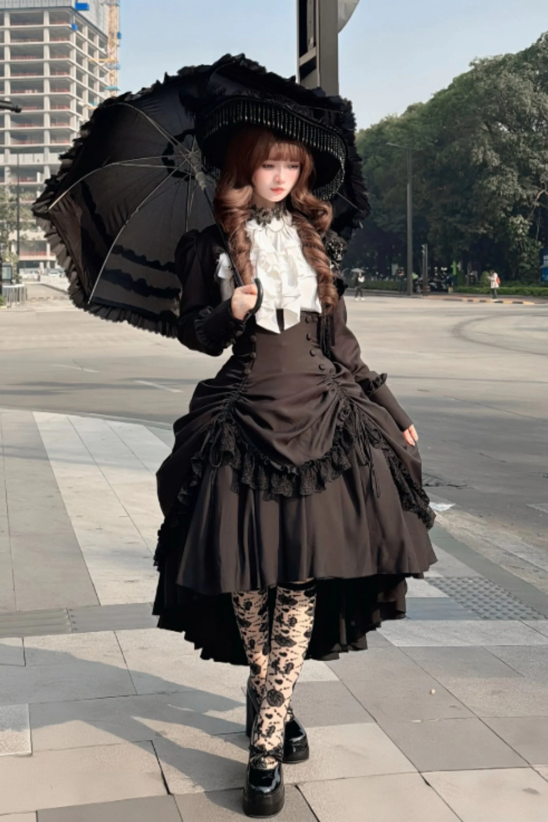 [Pre-order] Dark Gothic Black Short Jacket + White Shirt + Rose Ribbon - Image 17