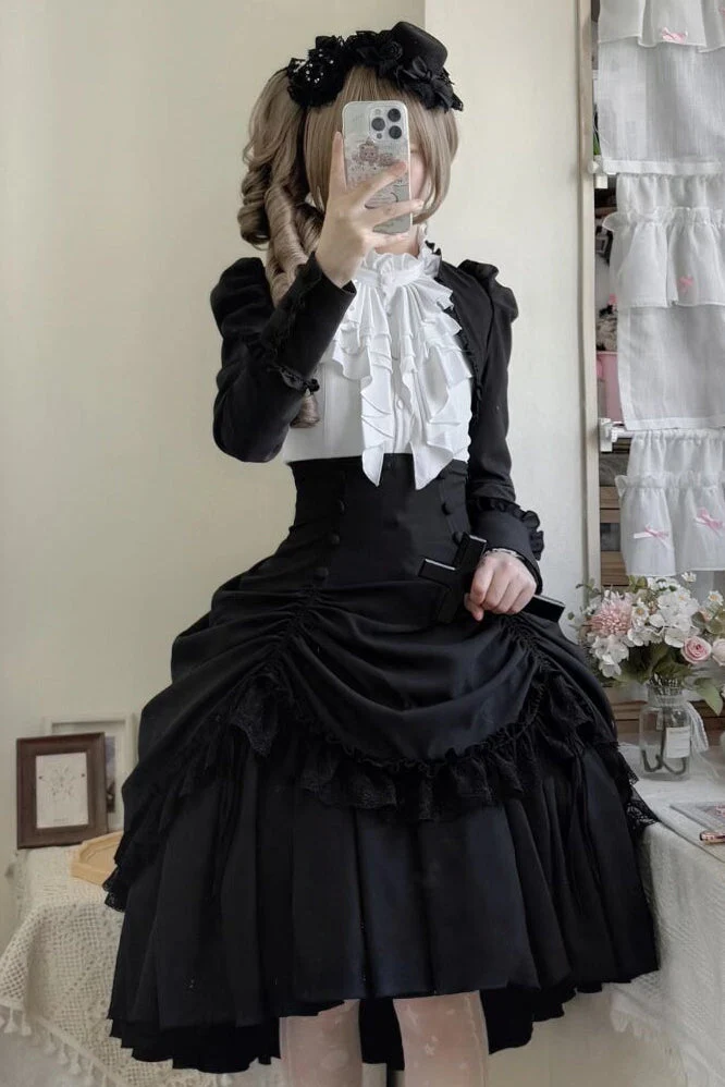 [Pre-order] Dark Gothic Black Short Jacket + White Shirt + Rose Ribbon - Image 18