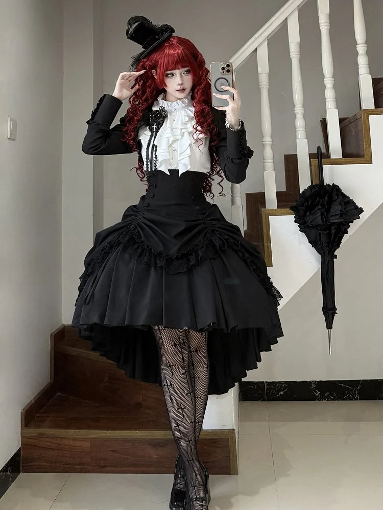 [Pre-order] Dark Gothic Black Short Jacket + White Shirt + Rose Ribbon - Image 19