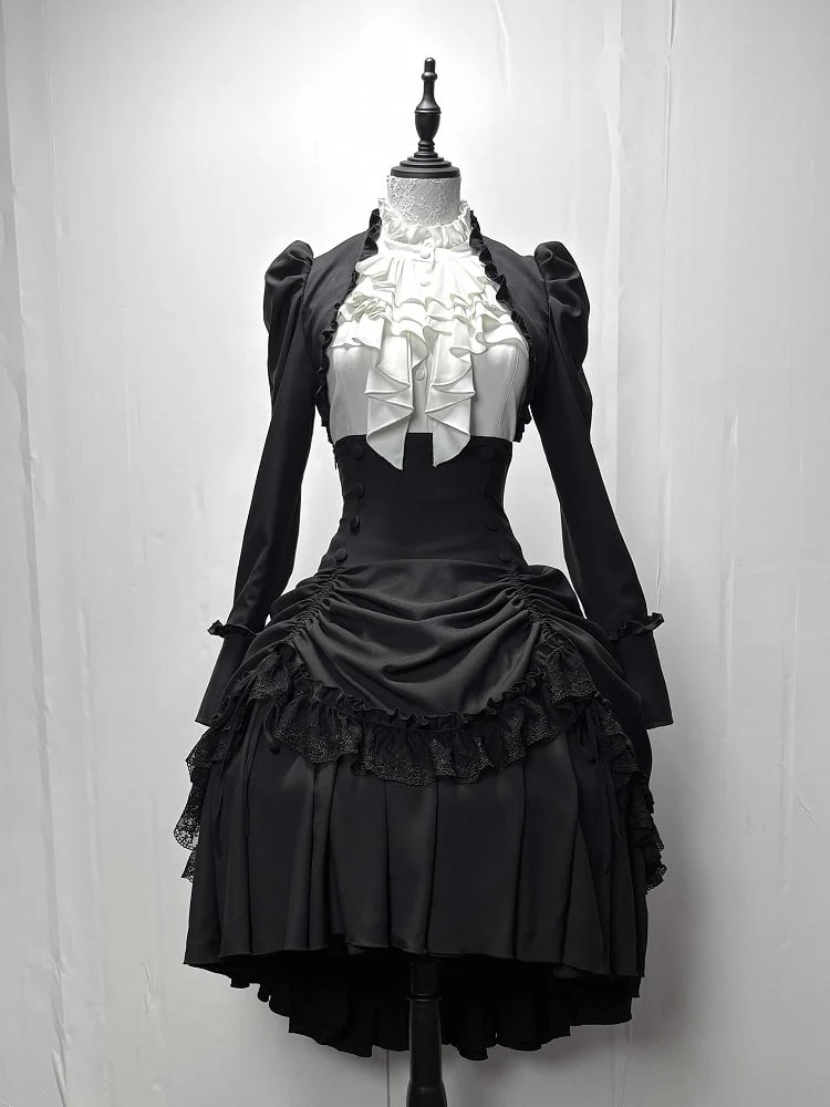 [Pre-order] Dark Gothic Black Short Jacket + White Shirt + Rose Ribbon - Image 20