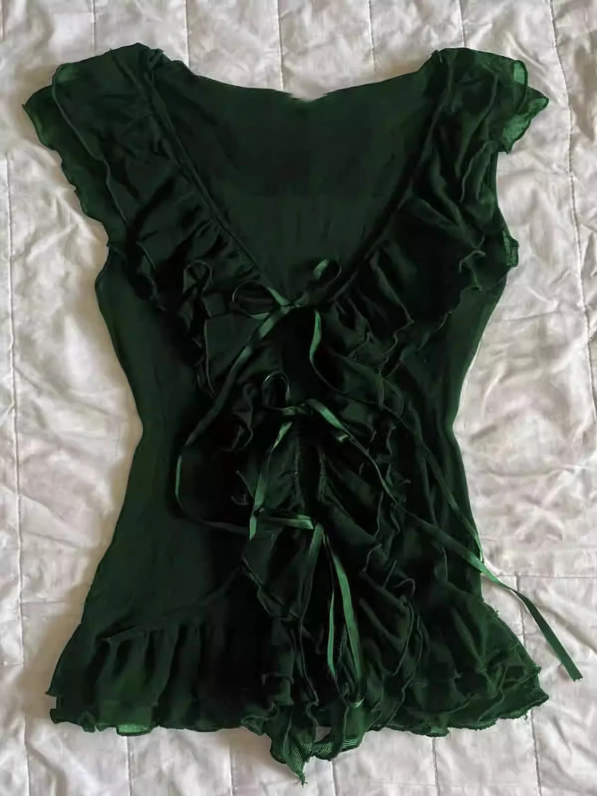 Dark green lace V-neck top - Image 2