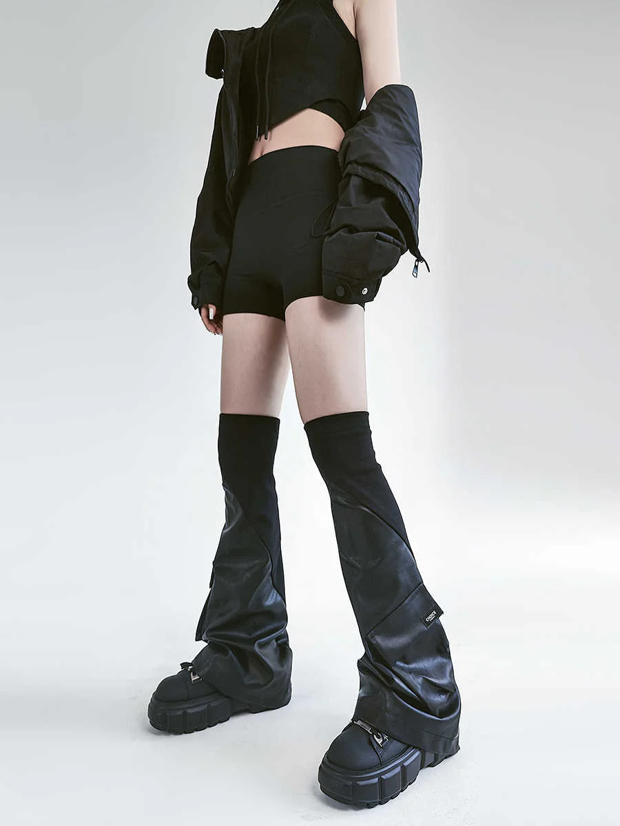 Dark Grunge Threaded Leather Leg Warmers - Image 4