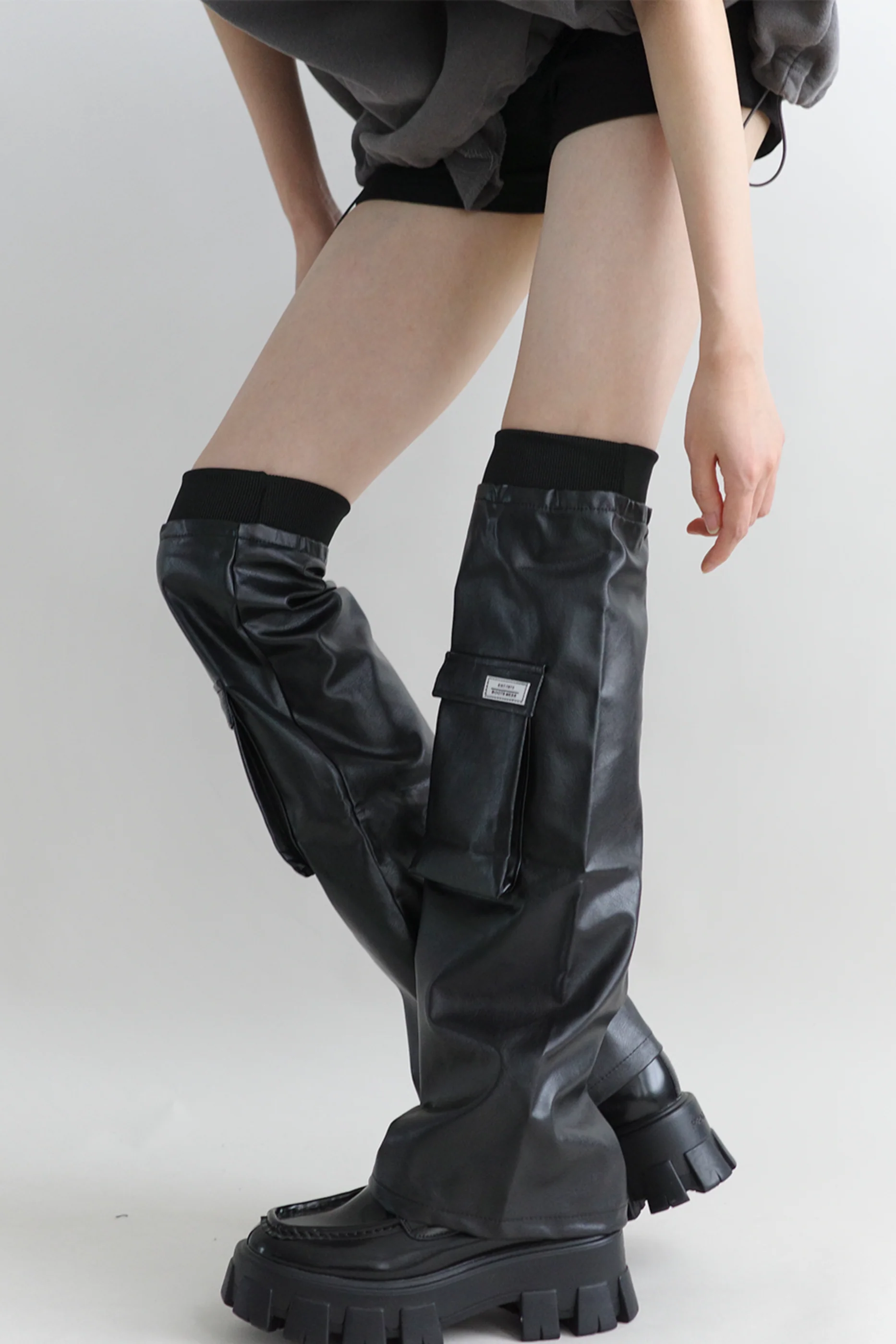 Dark Leather Leg Warmers - Image 3