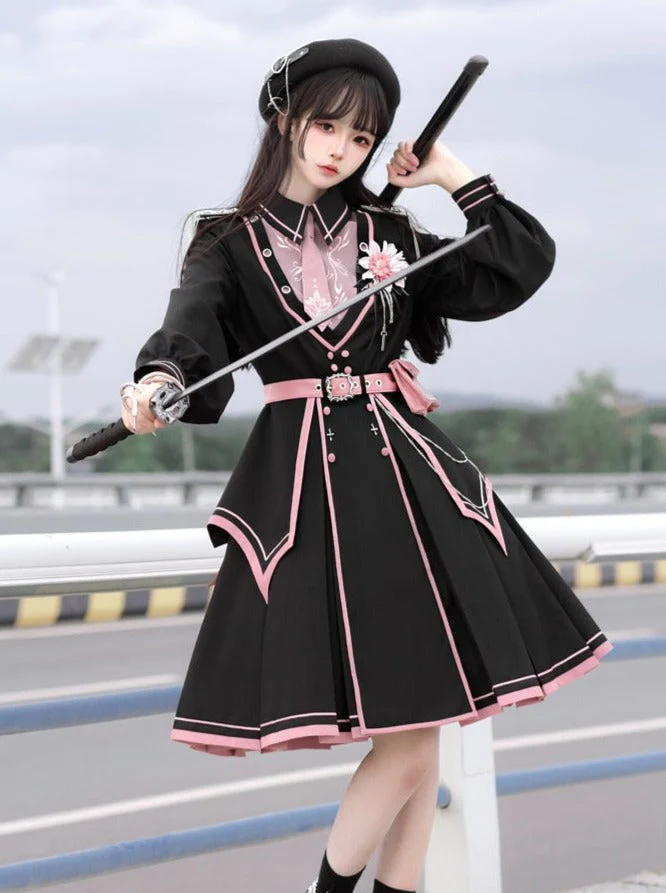Dark Pink Military Cloak Coat + Lolita Dress [Reserved Item]. - Image 3