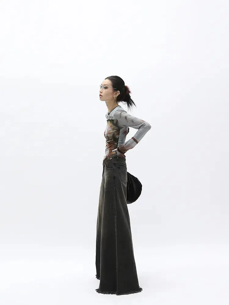 Dark Wash Distressed Wide Leg Jeans - Image 3