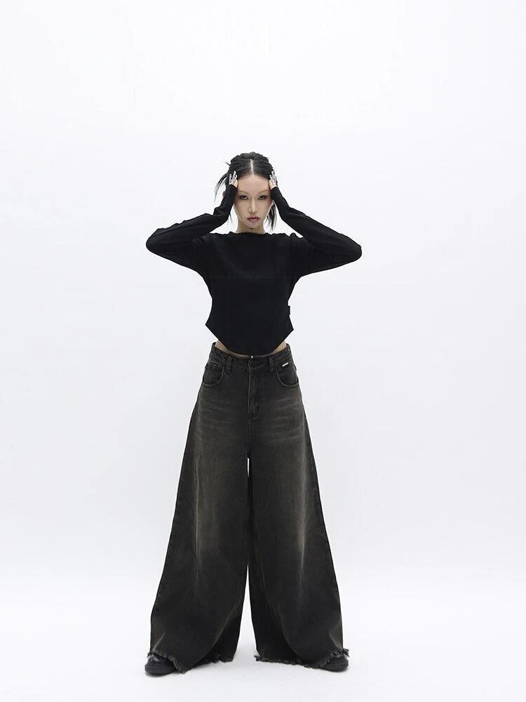 Dark Wash Distressed Wide Leg Jeans - Image 6