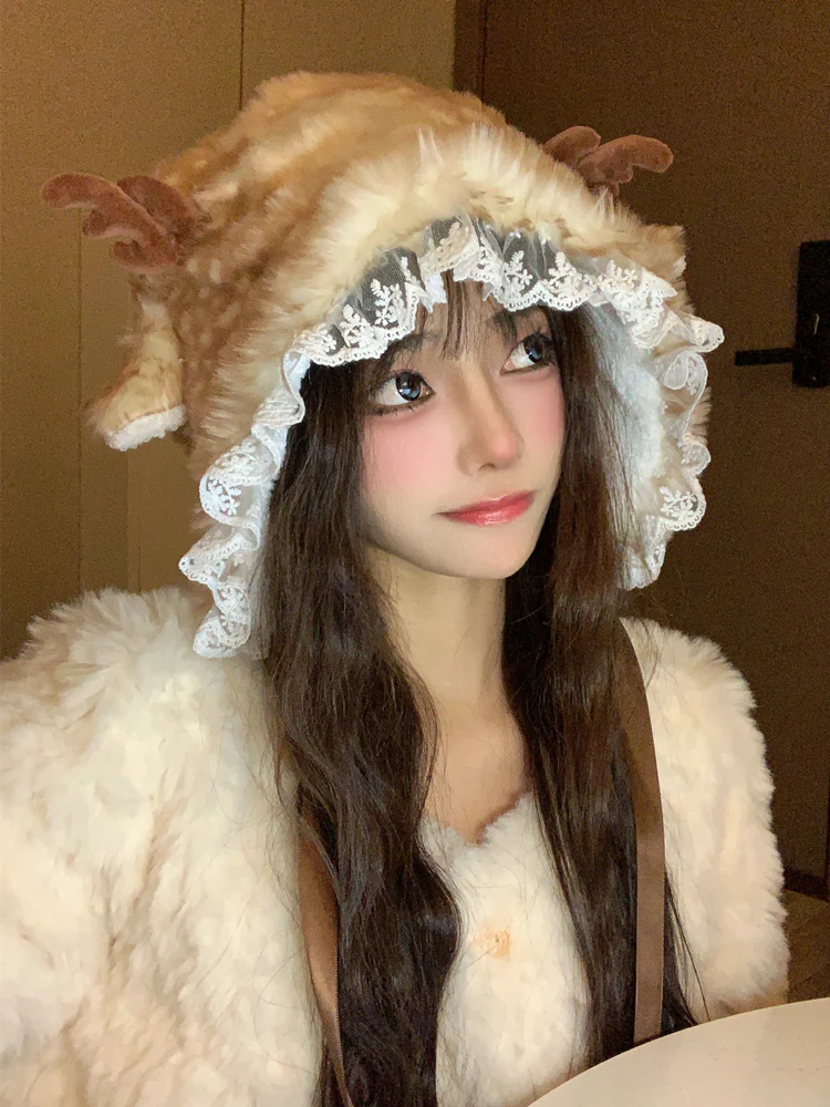 deer fur kawaii hat - Image 2
