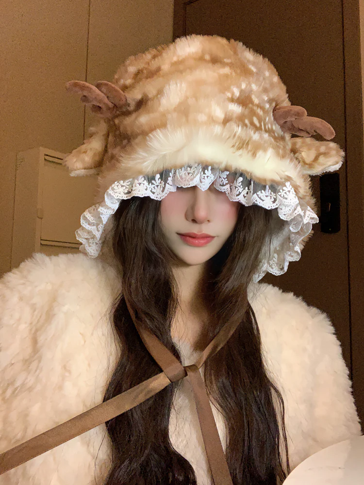 deer fur kawaii hat - Image 3