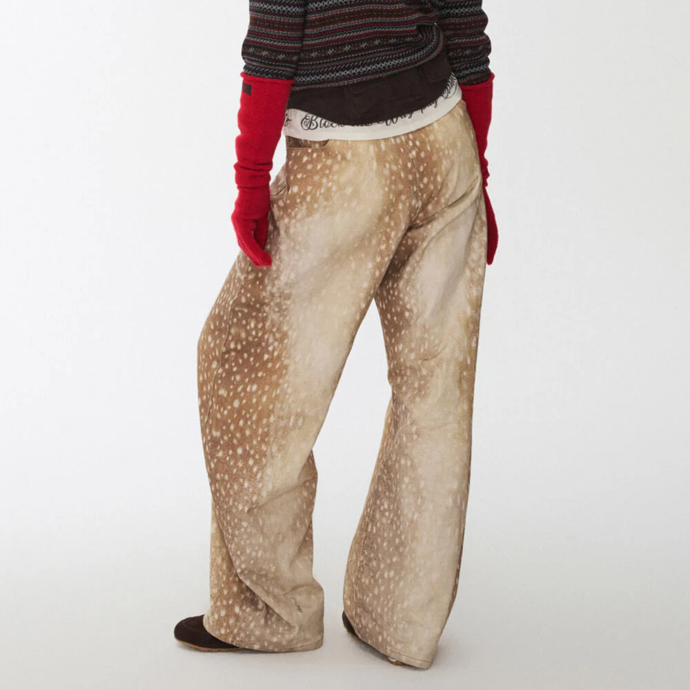 Deer Print Wide Leg Jeans - Image 3