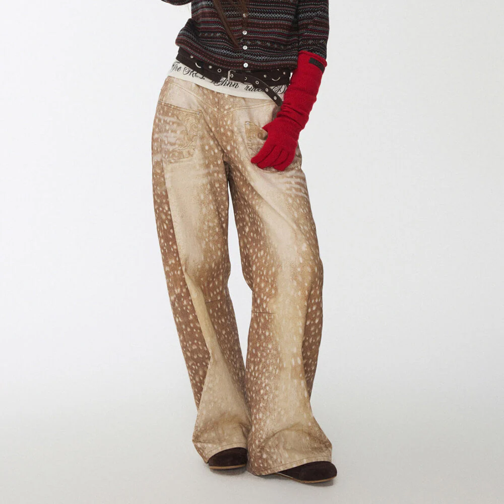 Deer Print Wide Leg Jeans - Image 4