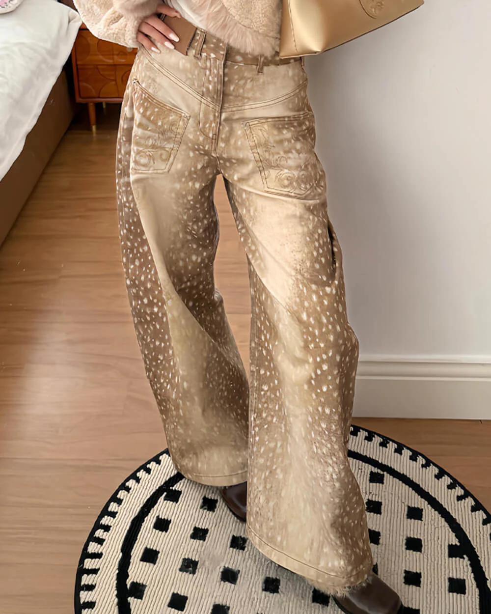 Deer Print Wide Leg Jeans - Image 7