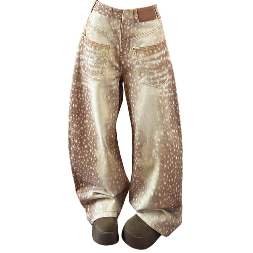 Deer Print Wide Leg Jeans - Image 9