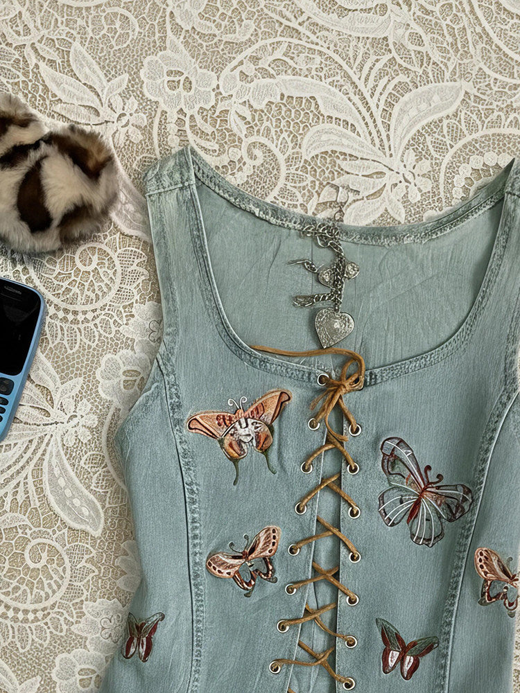 denim butterfly straps corp top - Image 2