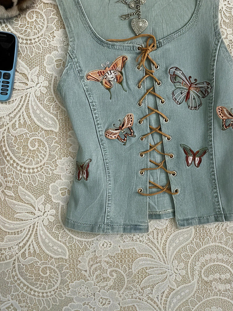 denim butterfly straps corp top - Image 3